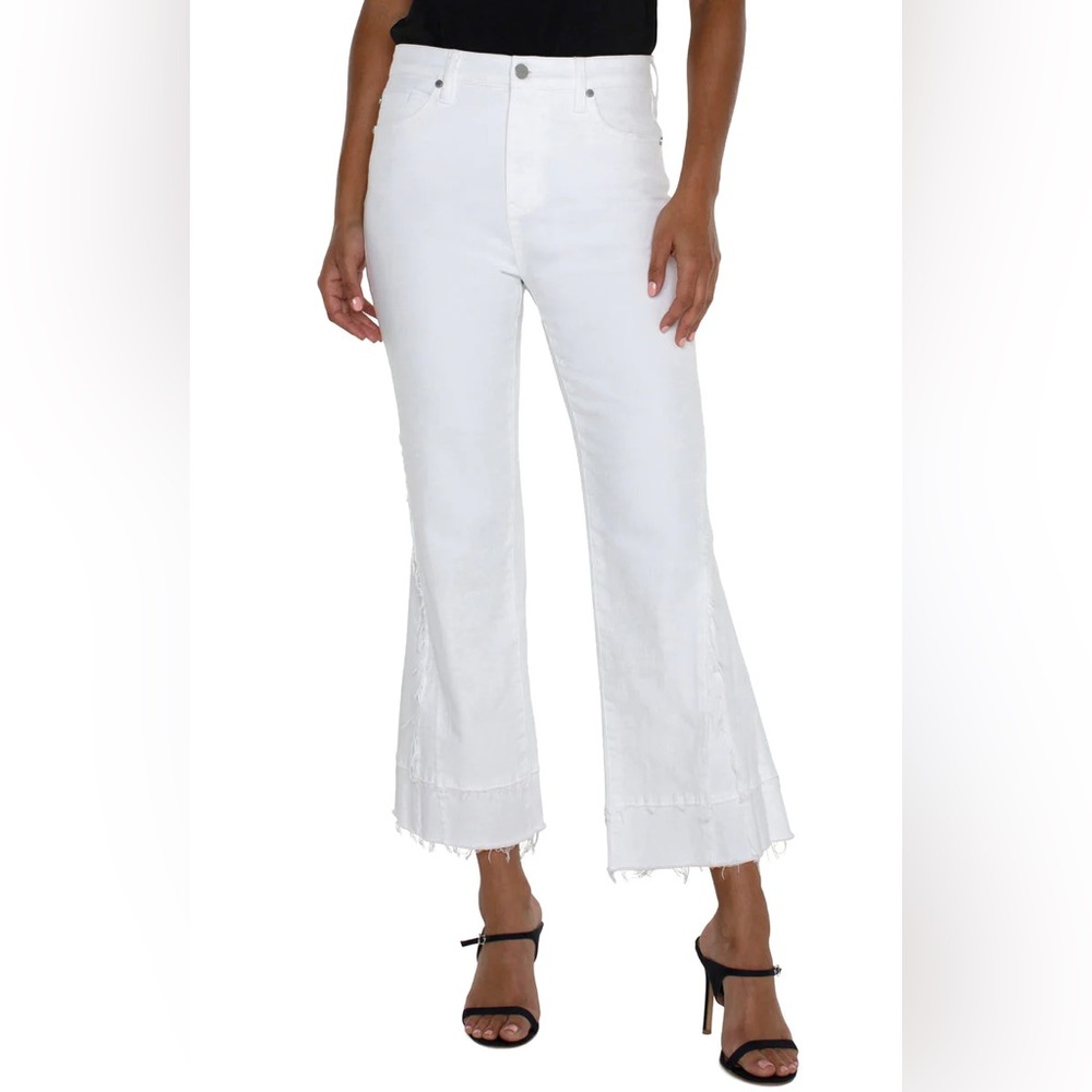 Liverpool Hannah Crop Flare Jeans Fray Hem - White